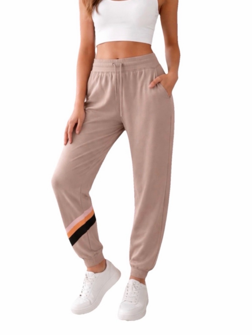 Wildfox Atmosphere Taupe Joggers Pink Orange Stripe | Size L